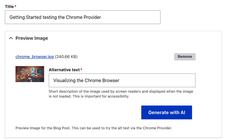 Generate alt text button on image field